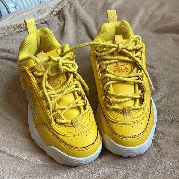 FILA DISRUPTOR II Script Athletic Shoes Yellow Women's Size 4 - Picture 3 of 10